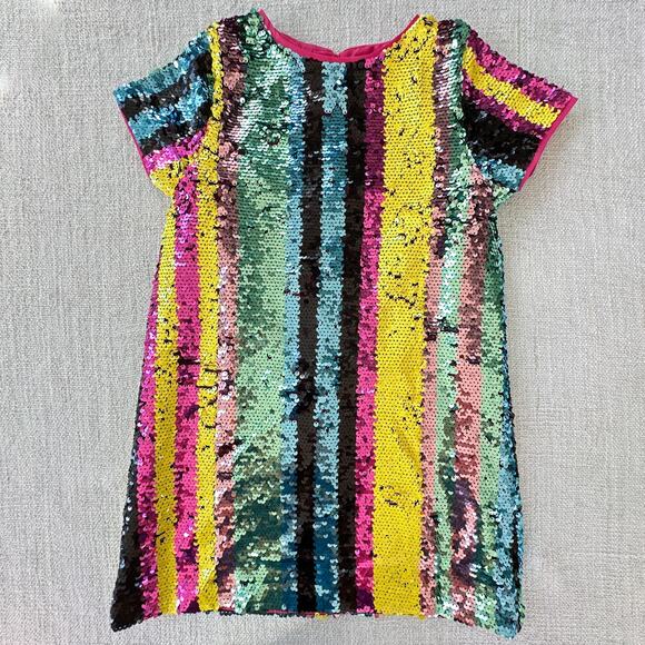 Neon Rebels Girl's Colorful Stripe Sequin Party Dress EUC 6 - Picture 1 of 6